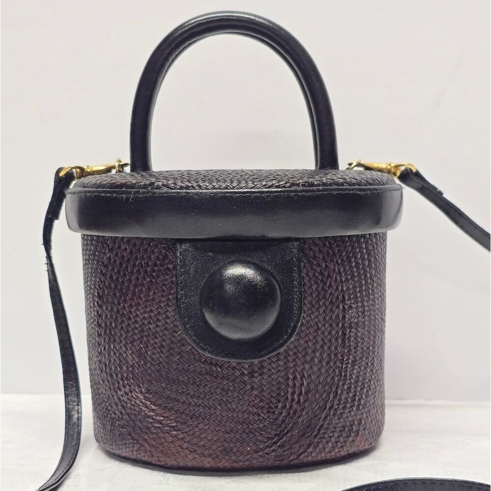 Vintage Earthly Treasures Top Handle Brown Straw Bucket Bag Boho Coastal - Picture 3 of 14